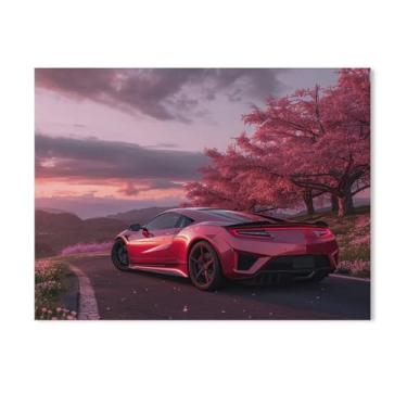Imagem de HouLaiZhe Flores de cerejeira carro Nsx lindos pôsteres tela estética decoração de sala de parede impressões de parede sala de galeria decoração de parede para quarto sala de estar escritório 18 x 24