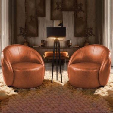 Imagem de Poltrona Decorativa Orgânica Kit 2 Lua Sintético Pu D03 - D'rossi Bege