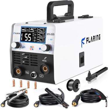 Imagem de FLARING Soldador MIG de 155 amp, 120 V/240 V MIG fluxo sem gás fluxo de soldador MIG/Lift TIG/Stick 3 em 1 grande tela digital LED máquina de solda Mig inversor IGBT soldador com sinergia portátil