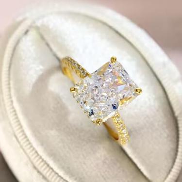Imagem de 1 peça aliança de casamento de zircão branco alto brilho 4CT para mulheres material prata anel de ouro promessa eternidade joias femininas finas para festas encontros, Prata, Sem pedra preciosa