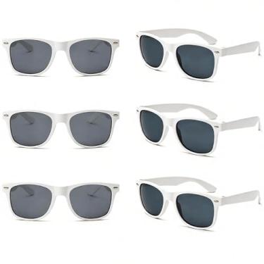 Imagem de Zylothex Pacote com 6/10 óculos de sol para adultos, armação dourada, quadrados, estilo retrô, acessório de rave de festa de verão, Branco