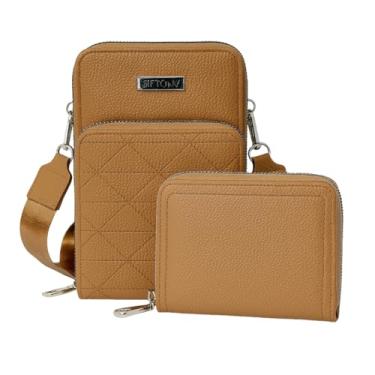 Imagem de Kit Bolsa Carteira Porta Celular Alça Transversal Tiracolo QUBCCUM (Cáqui)