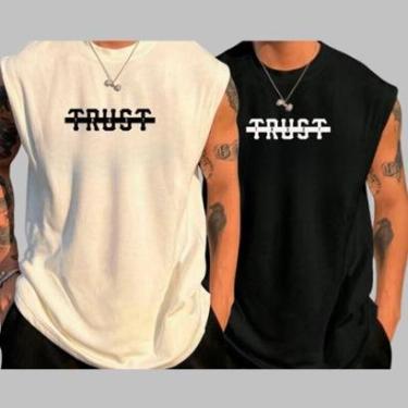 Imagem de Kit 2 Camisetas Regatas Oversized Masculina Trust Blusa Oversized Streetwear 100% Algodão-Masculino