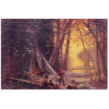 Imagem de Quebra-cabeças personalizados Bierstadt Albert Moose Hunters Camp Adultos 1000 peças Engraçado Família Puzzles Arte Decoração Pintura, 75 x 40 cm