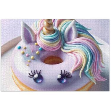 Imagem de Quebra-cabeça de unicórnio donut fofo 500 peças presentes para adultos jogo elefante branco exclusivo flor pintura animal, 51 x 35 centímetros
