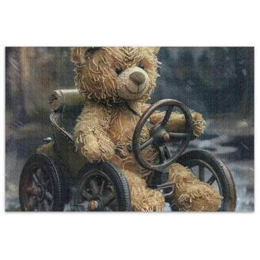 Imagem de Urso de pelúcia para dirigir carro quebra-cabeça 500 peças para adultos quebra-cabeça brinquedo arte divertido quebra-cabeças para adultos família amantes presentes