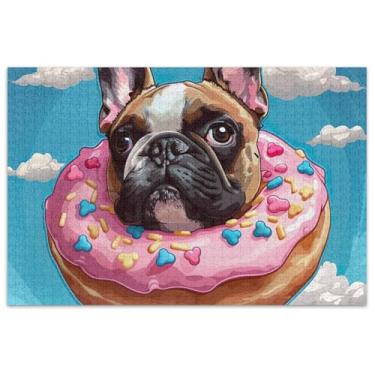 Imagem de Quebra-cabeça fofo de buldogue de desenho animado para adultos 1000 peças família quebra-cabeças amantes presentes exclusivos de animais florais