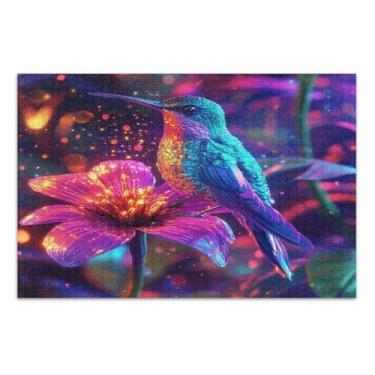 Imagem de Quebra-cabeças neon beija-flor vívido 500 peças para adultos, quebra-cabeças legais para adultos com letras nas costas