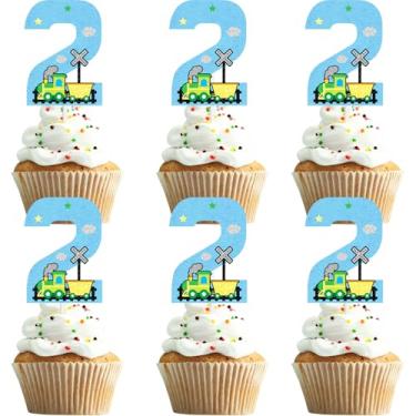 Imagem de 18 Pieces Train Chugga Cupcake Toppers Kids 2nd Cartoon Train Theme Happy Birthday Decorations, Boys and Girls Birthday Party, Transportation Track Railroad Party Steam Train Choo Decorations (2nd)