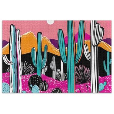 Imagem de Quebra-cabeça colorido com paisagem do deserto de cacto 500 peças para adultos, quebra-cabeça, presentes legais para adultos, quebra-cabeça artístico