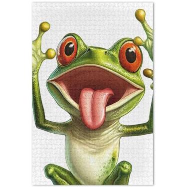 Imagem de Quebra-cabeça de desenho animado sapo fofo adulto 1000 peças animal arte colorida divertido brinquedo adulto presentes para jogo de elefante branco, 75 x 40 centímetros