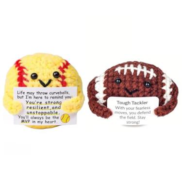 Imagem de Orichane Positive Crochet Football Curveball Emotional Support 2PCS with Encouragement Card Cute Funny Sport Gift Set for Friends Birthday Encouragement Gift Room Decor