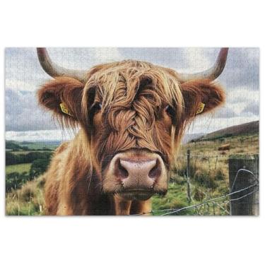Imagem de Quebra-cabeças engraçados de vaca Highland 1000 peças, presentes de elefantes brancos para adultos, arte colorida, quebra-cabeça
