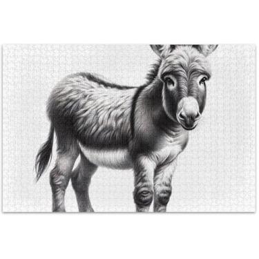 Imagem de Quebra-cabeça de burro fofo preto e branco, 500 peças para adultos, amigos, família, jogos, presentes, arte, animal, flor, 51 x 35 cm