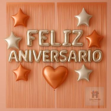 Imagem de Kit Feliz Aniversário com Cortinas Metalizadas e Balões Decorativos – Decoração Completa para Festa(Rose Gold)