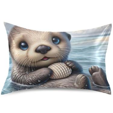 Imagem de Lindas capas de almofada de cetim com estampa de lontra marinha para cabelo, capa de travesseiro padrão Queen King, capa de travesseiro premium refrescante, tamanho Queen, 76 cm x 50 cm