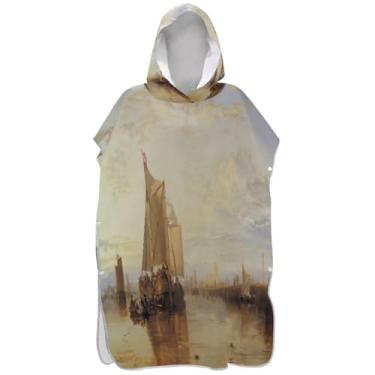 Imagem de Joisal Roupão de mudança para adultos, poncho de surfe, toalhas de banho com capuz, ponchos de praia vestíveis para homens, pintura romântica, paisagem marítima