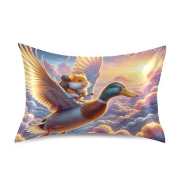 Imagem de Fronhas de cetim Hamster Duck Cloud Sky Floral Cooling Standard King Queen Fronha Gráfica Confortável Roupa de cama Queen Size 76.2 cm x 50.8 cm