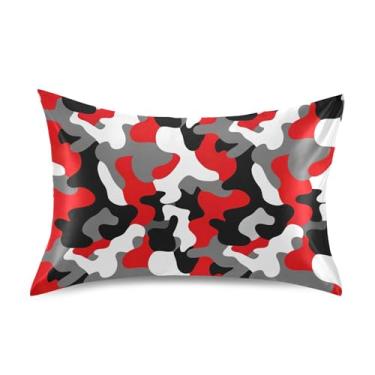 Imagem de Chic Camuflagem Vermelho Padrão King Queen Fronhas de Cetim para Arrefecimento de Cabelo para Cama de Casa Sofá King Size 101.6 cm x 50.8 cm