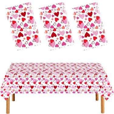 Imagem de CUUSNNY 3 peças de toalha de mesa de dia dos namorados retangular vermelha coração amor toalha de mesa plástico descartável capas de mesa para decoração de festa do dia dos namorados, decoração de