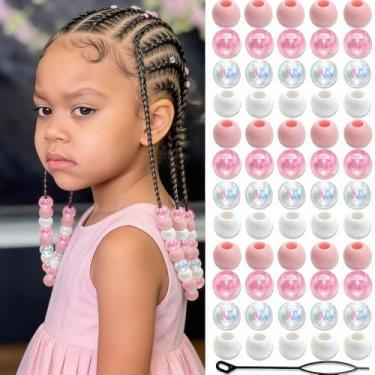 Imagem de huefeel 80 peças de contas de cabelo coloridas de acrílico transparente para crianças meninas para tranças, grampos de cabelo pequenos com contas de pônei, joias de cabelo para mulheres (Rosa-1)