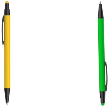 Imagem de Caneta Esferográfica em Metal Emborrachada com Ponta Touch, Escrita Azul, 2 Unidades Moderno Design (Amarelo e Verde)