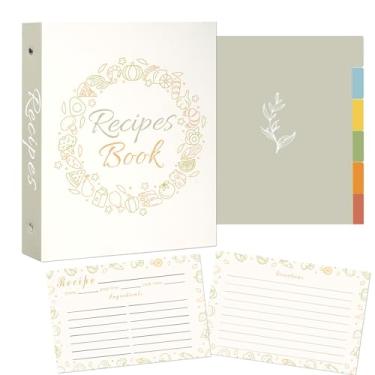 Imagem de Fichário de receitas - Livro de receitas com 3 argolas com mangas de plástico, 50 cartões de receitas e divisórias - para escrever suas próprias receitas, organizar e preservar as receitas secretas da