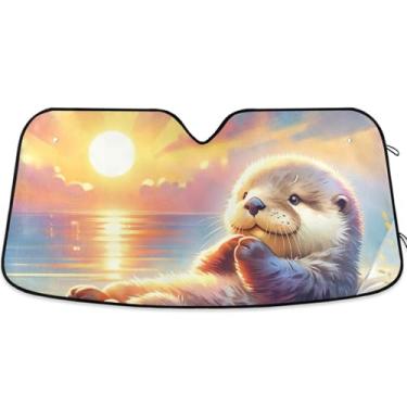 Imagem de Toldo de sol animal fofo de lontra marinha para para-brisa de carro dobrável personalizado persianas de janela de carro para-brisa frontal L, 144,8 cm x 80 cm