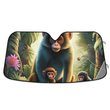 Imagem de Protetor solar de macaco fofo personalizado para para-brisa de carro protetor solar dobrável para para-brisa dianteiro de carro impressões de animais M, 139,7 cm x 70,1 cm