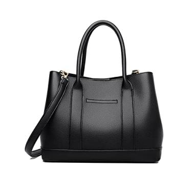 Imagem de NICOLE & DORIS Bolsas femininas modernas de couro PU com alça superior à prova d'água bolsas médias para compras casuais no trabalho, Preto, Large