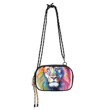 Imagem de Aquarela Leão Arco-íris Pequena Bolsa Feminina Bolsa de Ombro Bolsa de Viagem Moderna Carteira para Celular