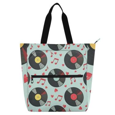 Imagem de GAIGEO Sacola retrô de vinil azul claro para crianças e mulheres, trabalho, escola, livro, reutilizável, bolsa de lona com zíper