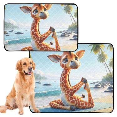 Imagem de TSENQUE Girafa Yoga Animal Cute Pet Dog Pee Pads Lavável Antiderrapante Impermeável Tapete Pet Cat Pee Pad Reutilizável, Absorvente, Médio + Grande, Conjunto de 2