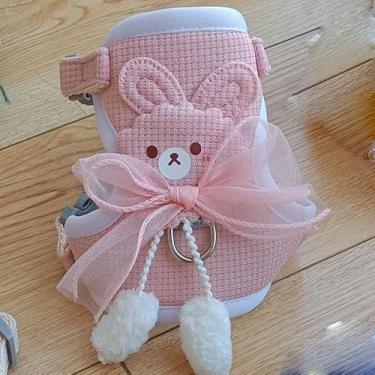 Imagem de Peitoral Fofo com Guia Ajustável para Coelho, Cão e Gato – Confortável e Seguro(Rosa,M)