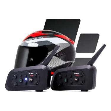 Imagem de Intercomunicador V6 Plus para Capacete, Bluetooth, 1200m, Kit Duplo com Microfone, 2 unidades