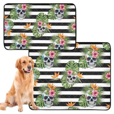 Imagem de Almofadas de xixi laváveis para cães, impermeável, tapete de cercadinho para cães, crânios coloridos, flores rosas, plam, reutilizável, tapete absorvente para gatos, treinamento para cães, pequeno x