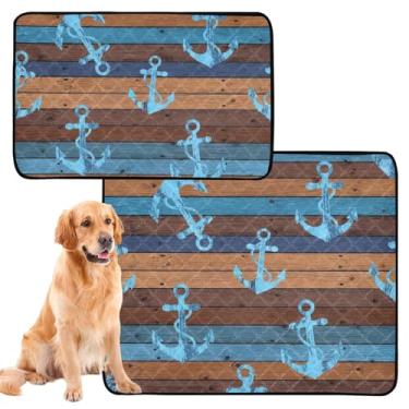 Imagem de Blue Anchors Almofada de madeira marrom lavável para cães e gatos reutilizáveis para animais de estimação tapete de gaiola para cães fofos, à prova d'água, almofadas de treinamento de filhotes para