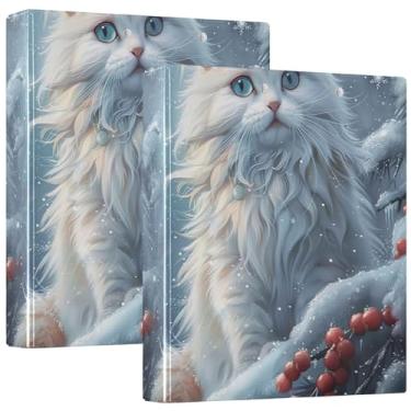 Imagem de Pastas de Natal com paisagem de neve para gatos de 3,8 cm, 3 argolas, comporta 200 folhas, 3 pastas de anéis, fichário de apresentação de anel redondo, 31,5 x 27 x 6 cm, pacote com 2