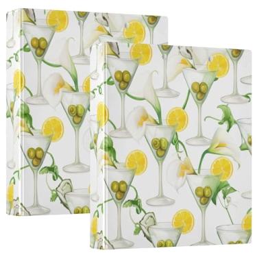 Imagem de 3 anéis florais personalizados Martini Bloom Limão 3 fichários 1,5 polegadas comporta 200 folhas portfólio pastas impressão anel redondo fichário resistente, 31,5 x 27 x 6 cm, 1 pacote