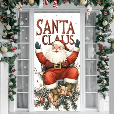 Imagem de Irisbell Capa de porta de Natal com elástico, 89 cm x 203 cm de tecido elástico para decoração de festa de Natal banner suprimentos para ambientes internos e externos (padrão 3)