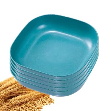 Imagem de YuanQ Pratos quadrados profundos do deserto 14,5 cm, conjunto de 5 pratos reutilizáveis inquebráveis para lanche ou salada, pratos de cozinha, leves, seguros para lava-louças e micro-ondas (verde