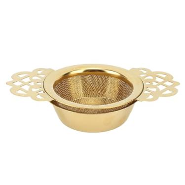 Imagem de Asixxsix Infusor de chá de Aço Inoxidável, Filtro de chá de Malha Fina Com Base Isolada para Preparar de Folhas Soltas, Filtro 304 para Extração Máxima de Sabor, Tigela de (Estilo Flor Cor Dourada)