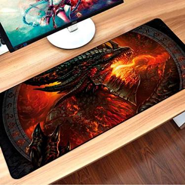 Imagem de Mouse Pad Gamer Grande 70x35cm Speed Emborrachado Borda Costurada Dragão de Fogo