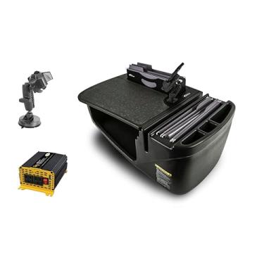 Imagem de AutoExec Mesa de carro Efficiency FileMaster para sua estação de trabalho de veículo e escritório móvel, preta, com inversor de potência de 400 watts, suporte para telefone e sucção para telefone
