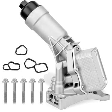 Imagem de 11428651710 Caixa de filtro do refrigerador de óleo do motor de alumínio com sensor de refrigerador e juntas compatíveis com BMW 330e 330i 430i 530i 630i 730Li X3 X4 X5 X6 Z4 2017-2023 Substituição