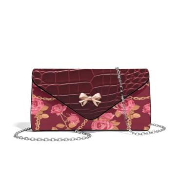 Imagem de Pxjivorg Bolsas clutch de couro para mulheres, bolsa formal para noite com corrente, para festa de casamento, bolsas transversais, Laço rosa, One Size