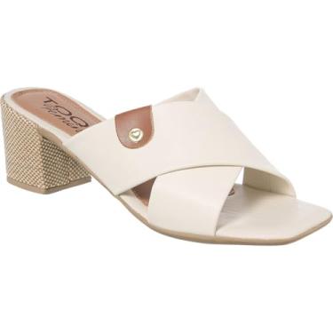 Imagem de Tamanco Salto Baixo Juta Grosso Tiras Transpassadas Bico Quadrado Toque Feminino (Off White, BR, Adulto, Numérico, 36)