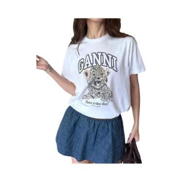 Imagem de Camiseta De Verão Com Estampa De Gato Tigre Rosa Cereja, Manga Curta, 
