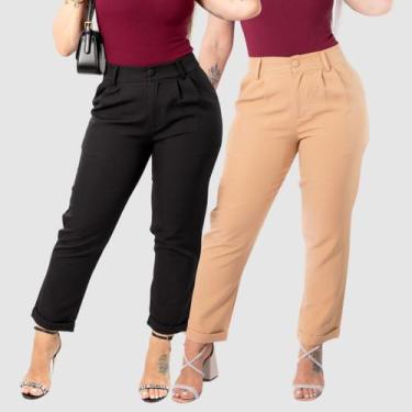 Imagem de Kit 2 Calça Feminina Mom Alfaiataria Skinny Barra Italiana - SWISS BOU