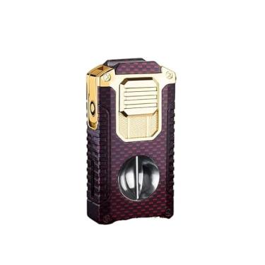 Imagem de JDIME Isqueiro portátil multifuncional com suporte de cigarro em forma de V para cortador de charutos, sabor cavalheiro (vinho tinto)